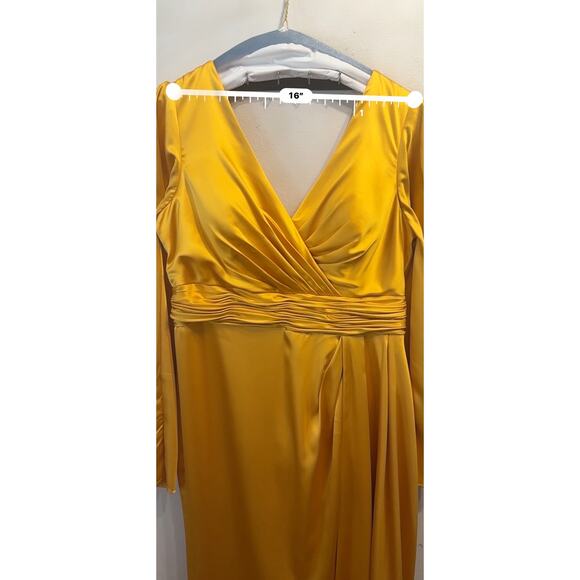Mac Duggal 12404 FAUX WRAP  A LINE GOWN Formal Dress in Marigold size 14 - Picture 11 of 16
